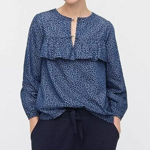 J.Crew Ruffle-front Top in Leopard Chambray